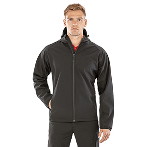 Genuine Recycled 3-Layer Printable Mens Hooded Softshell